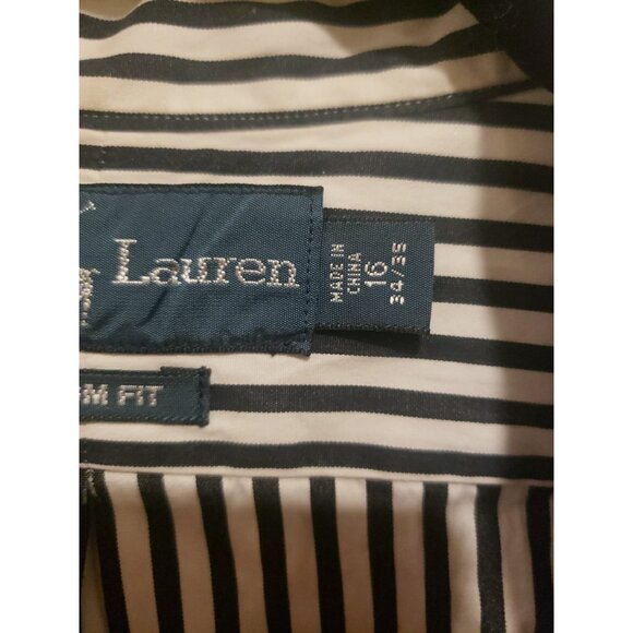 Ralph Lauren Shirt Sz 16 34/35 Stripe Custom Fit Long Sleeve Button Front Preppy - Picture 6 of 8